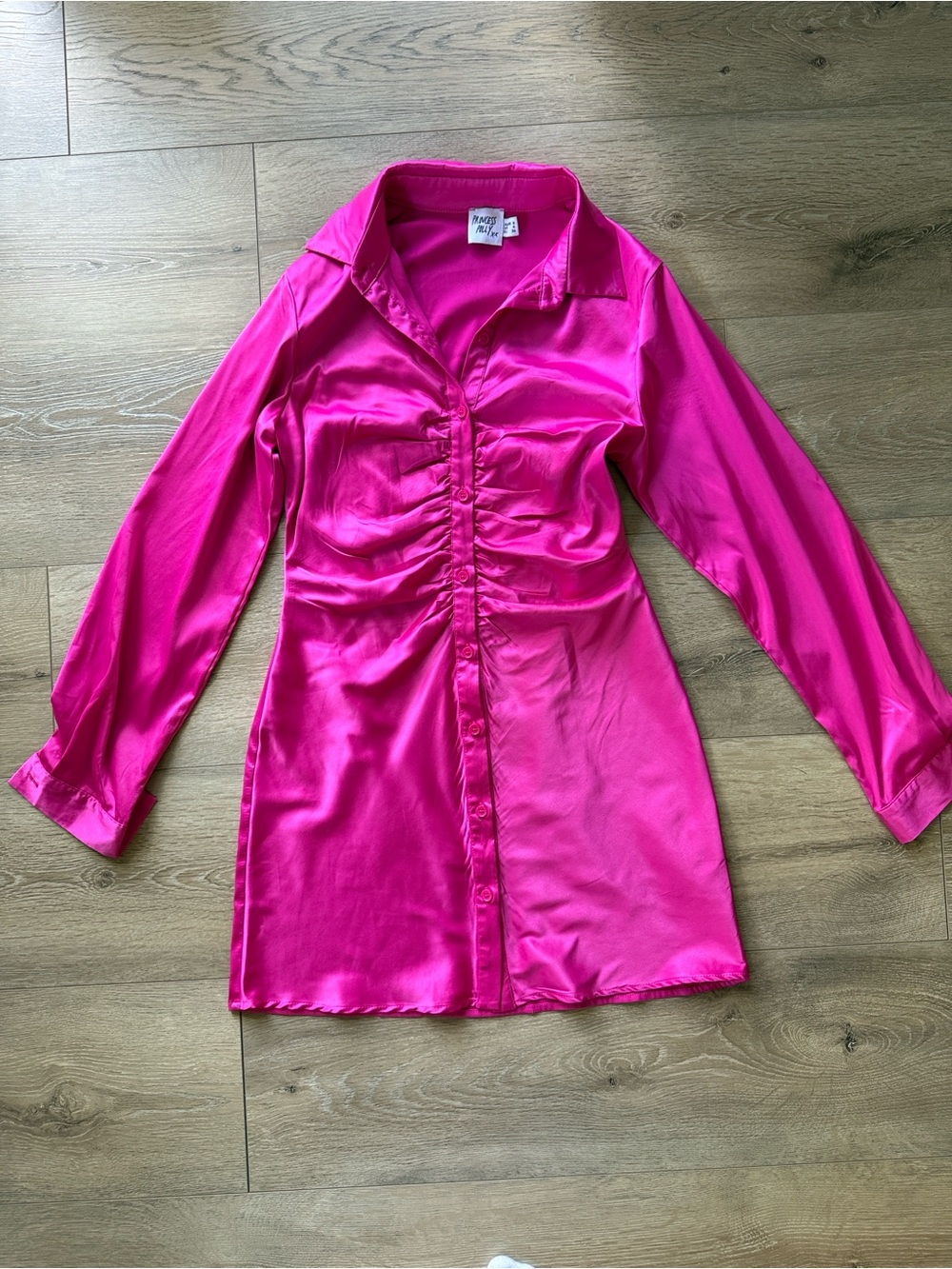 Princess Polly Fuchsia Satin Long-Sleeve Mini Dress - Picture 5 of 6